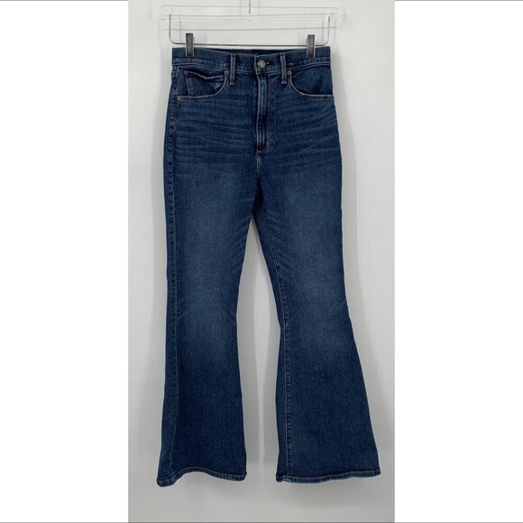 Abercrombie & Fitch flare jeans dark wash blue bootcut high rise women 26 SHORT - Picture 1 of 4